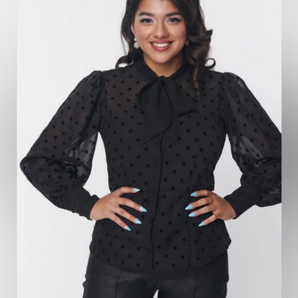 Unique Vintage Gwen sheer Swiss dot blouse